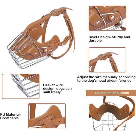 NIB-XL Dogs High Grade Brown Leather and Metal Basket Dog Muzzle Training - Picture 3 of 6